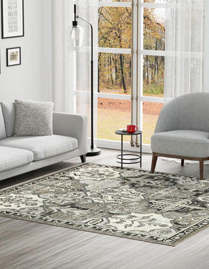 Unique Loom La Jolla Cathedral Machine Made Geometric Rug Gray, Black/Ivory/Silver 8' 0" x 8' 0"