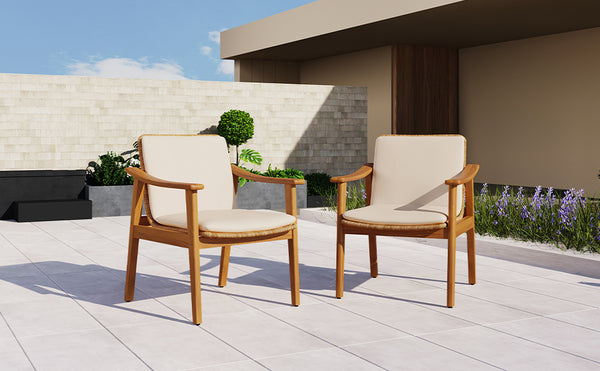 English Elm Christopher Knight Home® - Outdoor Dining Chairs Set of 2 with Acacia Wood Frame and Brown PE Wicker, Waterproof Cushions, 400lb Capacity Teak+ Beige N779P280043B