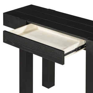 English Elm Trexm Ash Veneer Entryway Console Table Built in Power Outlet Drawer Rubberwood Black N715P361518B