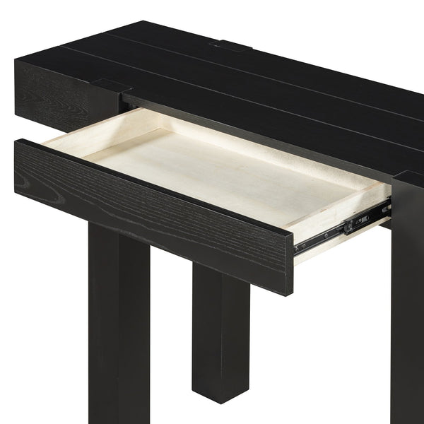 English Elm Trexm Ash Veneer Entryway Console Table Built in Power Outlet Drawer Rubberwood Black N715P361518B