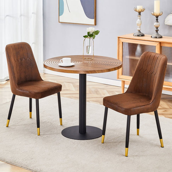 English Elm Table and Chair Set Round 31.5 Inch Dark Wood Grain with Brown Fabric Seats W1151S02481