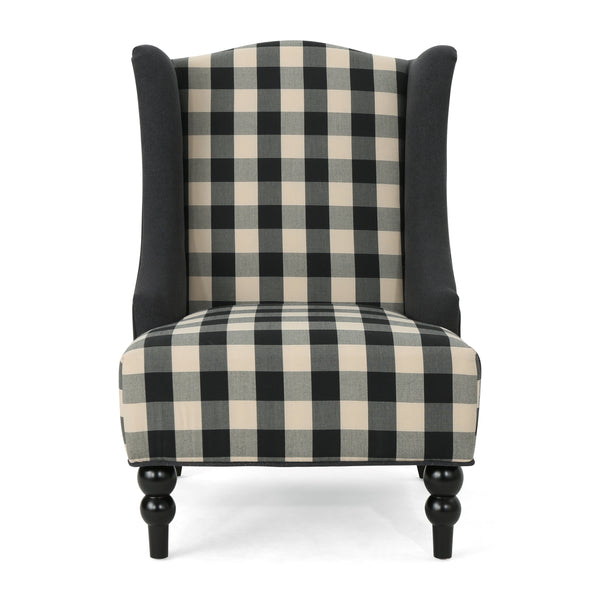 English Elm Christopher Knight Home® - TODDMAN High-Back Club Chair with Smooth Upholstery and Sloped Arms, Modern Wingback Comfort Black+White Scottie Dogs 64469.00BLKCHKDCHAR