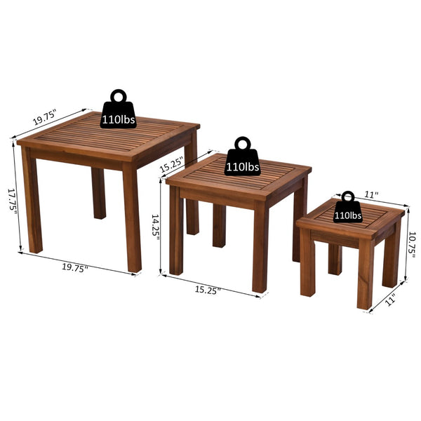 English Elm Outsunny 3-Piece Acacia Wood Nesting Side Table Set – Stylish, Weather-Resistant & Space-Saving Design W2225P217223-GIGA