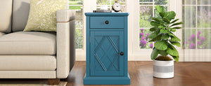 English Elm U-can Acacia Wood End Table with Usb Charging Station Drawer and Cabinet Storage Navy Blue N724P353565M