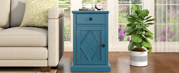 English Elm U-can Acacia Wood End Table with Usb Charging Station Drawer and Cabinet Storage Navy Blue N724P353565M