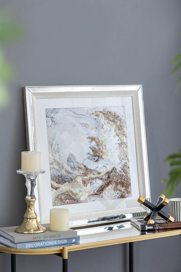 English Elm 23.6X23.6" Crystal-Accented Wall Art - Gold, Bronze & Gray Abstract Design With Mirrored Frame W2078P318310