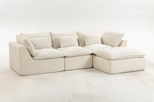 English Elm 102.3" Oversized Modular Sectional Sofa Cotton Linen Deep Seat Lounge with Ottoman Antique White W2530S00014