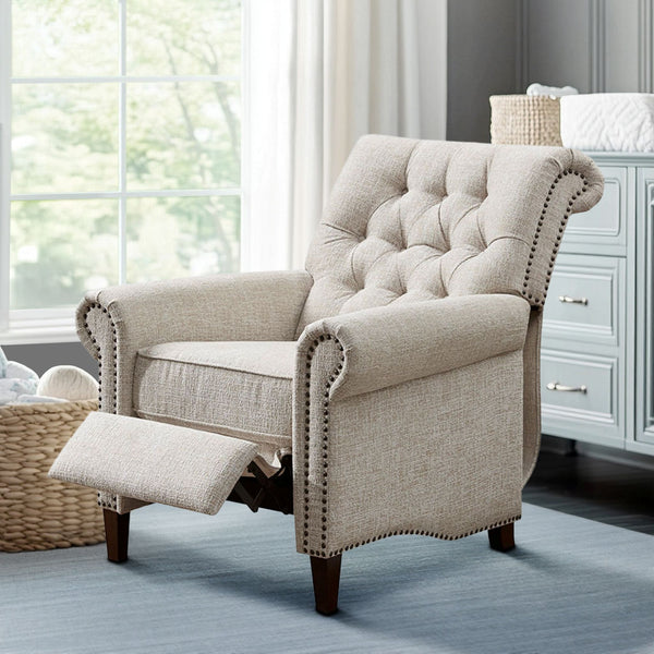 JLA Home Madison Park - Upholstered Aidan Manual Push-Back Recliner — Compact 3-Position Tufted Chair with Nailhead Trim MP103-0609