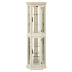 English Elm Lighted Corner Curio Cabinet - Elegant Glass Display With Adjustable Shelves & Bead Bulb Lighting - White W1758P300131