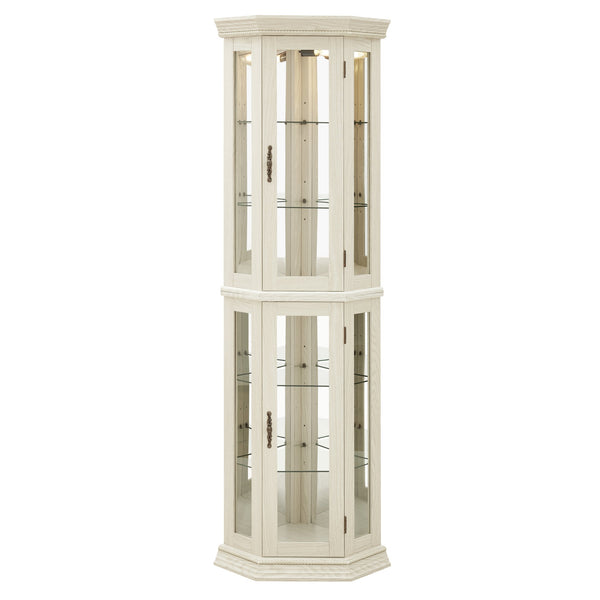 English Elm Lighted Corner Curio Cabinet - Elegant Glass Display With Adjustable Shelves & Bead Bulb Lighting - White W1758P300131