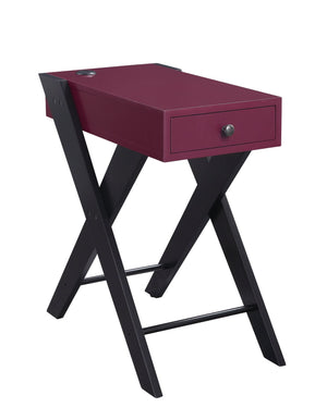 English Elm Fierce Burgundy Accent Table with USB Port, Drawer & Black X-Leg Design for Modern Living Rooms B2726P243238