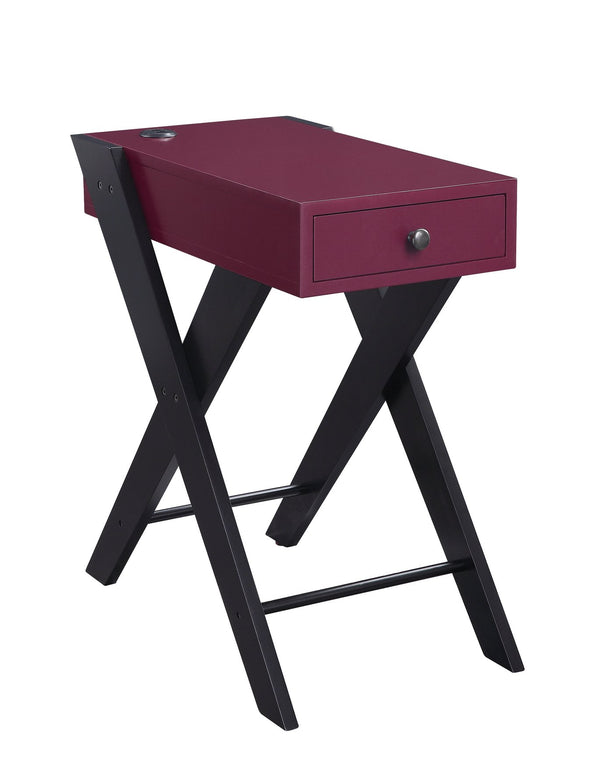 English Elm Fierce Burgundy Accent Table with USB Port, Drawer & Black X-Leg Design for Modern Living Rooms B2726P243238