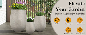 English Elm U_style Set of 3 Egg Shaped Mgo Stone Look Planters with Drainage Patio Garden N711P406659E