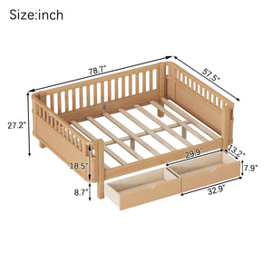 English Elm Full Solid Wood Kids Platform Bed with Guardrail, Low-Profile Durable Pine & MDF, 350LB Capacity Natural 69.69 L x 18.5 W x 8.66 H W2593P331687