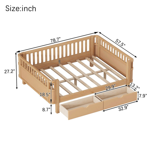 English Elm Full Solid Wood Kids Platform Bed with Guardrail, Low-Profile Durable Pine & MDF, 350LB Capacity Natural 69.69 L x 18.5 W x 8.66 H W2593P331687