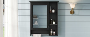 English Elm 3-in-1 Matte Medicine Cabinet Wall Mounted Mirror with Towel Bar and Storage Shelf Black N710P401340B