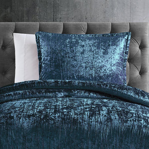 English Elm Turin Crinkle Velvet 2-Piece Comforter Set Twin with Coordinating Sham, Brushed Polyester Backing, Textured Luxury Blue B340P341985