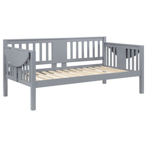 English Elm Albany Twin Daybed with Drop-Down Arm Tables, Grey Wood Finish, Vertical Slat Design for Teens & Home Office B062P358372