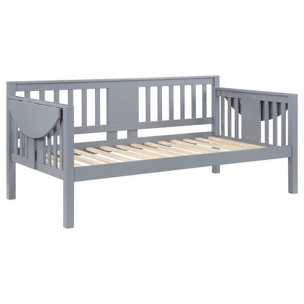 English Elm Albany Twin Daybed with Drop-Down Arm Tables, Grey Wood Finish, Vertical Slat Design for Teens & Home Office B062P358372