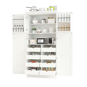 English Elm [assembly Included] Topmax Shaker Pantry Cabinet Tall Mdf Kitchen Storage with Pull-out Trays White SP000099AAK