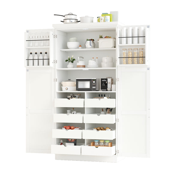 English Elm [assembly Included] Topmax Shaker Pantry Cabinet Tall Mdf Kitchen Storage with Pull-out Trays White SP000099AAK