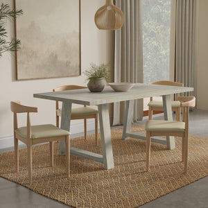 English Elm Whitley Solid Mango Wood Farmhouse Dining Table Trestle Base Seats Six White B136P420748