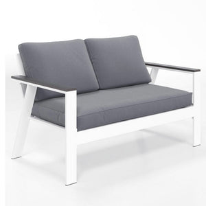 English Elm 52.95" Rust-proof Aluminum Outdoor Loveseat Wood Grain Arms Angled Back Patio B082P454969