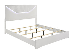 English Elm Blanca King 5-Piece Bedroom Set with LED Headboard, White Lacquer Finish, Quilted Accents & Storage B009S01392