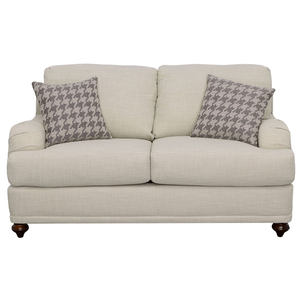 English Elm Brewster Farmhouse Loveseat with English Arms Espresso Legs and Neutral Grey Fabric B062P441336