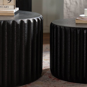 English Elm Black Scalloped Nesting Coffee Tables Matte Sculptural Oval Set for Modern Living Rooms Black W3081P389077