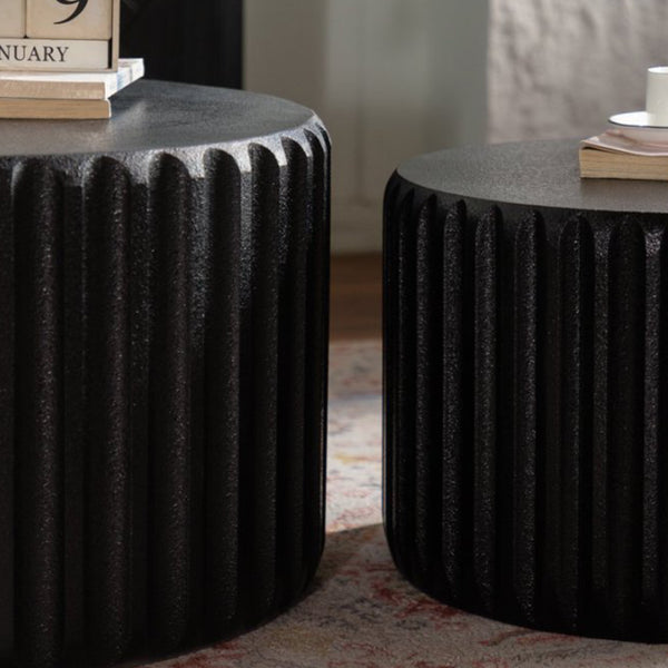 English Elm Black Scalloped Nesting Coffee Tables Matte Sculptural Oval Set for Modern Living Rooms Black W3081P389077