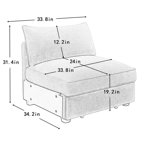 English Elm Armless Chenille Sofa with Hidden Storage Crescent Design for Modern Living Rooms W3041P293497