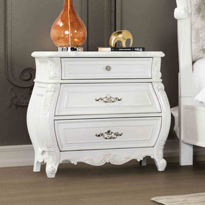 English Elm Traditional White Solid Wood Nightstand Hand Carved Drawers Acrylic Hardware Bedroom B2741P435292