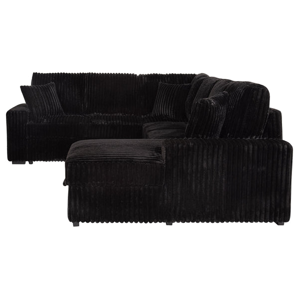 English Elm Thurston Corduroy Sectional Sofa with Hidden Chaise Storage and Pop-up Sleeper Black B062S01484