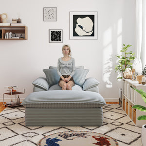 English Elm 47.25" Oversized Chaise Lounge with Ottoman Antique Grey White Corduroy, Plush Pillows, No Assembly T3936P390323