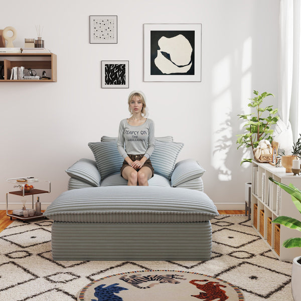 English Elm 47.25" Oversized Chaise Lounge with Ottoman Antique Grey White Corduroy, Plush Pillows, No Assembly T3936P390323