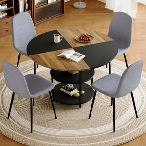 English Elm Table and Chair Set 47 Inch Round Mdf Spliced Top with Dual Tier Storage 4 Seats Black,Light Gray,Wood W1151S03336