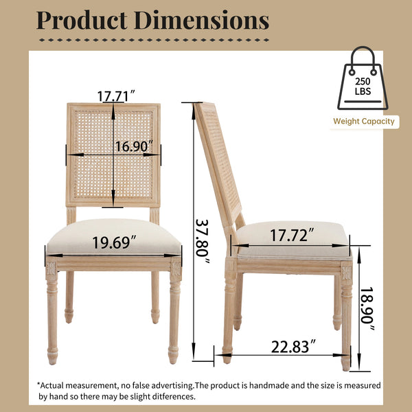 English Elm French Country Dining Chairs Set Of 2, Elegant Upholstered Rattan Back For Dining & Living Spaces W3426P324535