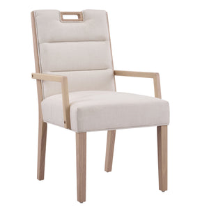 English Elm Upholstered Armchair Dining Chairs Rubberwood Frame Soft Padded Seat Set of 2 Beige,Natural N768P391161N