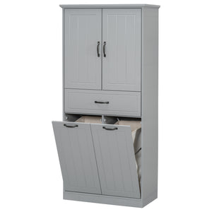 English Elm Christopher Knight Home® - Bathroom Storage Cabinet with Doors Drawer & Dual Laundry Baskets, MDF Build, Adjustable Shelf, Anti-Tip Device Grey N759P243350E