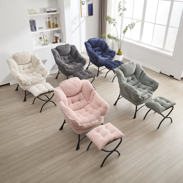 English Elm Lazy Chair Plush Ottoman Lounge Chair with Ergonomic Back, Side Pocket, Steel Frame Comfort Grey W640P271551