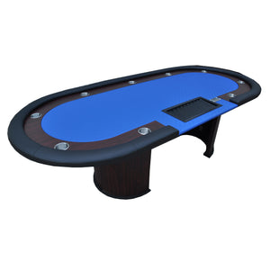 English Elm 96" Casino Style Poker Table with Speed Cloth Felt Racetrack and Steel Cup Holders Blue W2748S00017