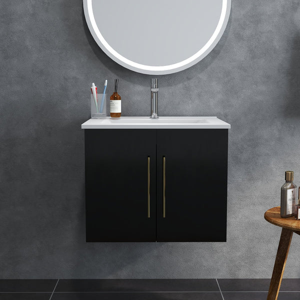 English Elm 24-Inch Wall-Mounted Bathroom Vanity With Gold Accents, Soft-Close Doors & Ample Storage Space W3151S00034