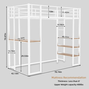 English Elm Iron framed bunk bed with L-shaped study desk and dual-side stairs, space-saving durable design White W1935P330796