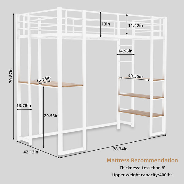 English Elm Iron framed bunk bed with L-shaped study desk and dual-side stairs, space-saving durable design White W1935P330796