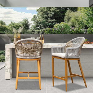 English Elm Bar Stools Set Of 2 – Stylish Outdoor Counter Height Chairs With Cushions, Boho Aluminum Design W1859P197313