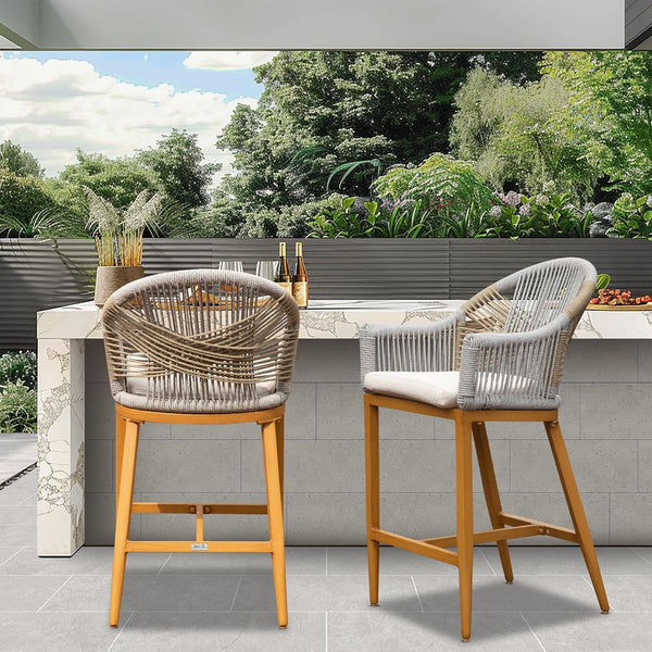 English Elm Bar Stools Set Of 2 – Stylish Outdoor Counter Height Chairs With Cushions, Boho Aluminum Design W1859P197313