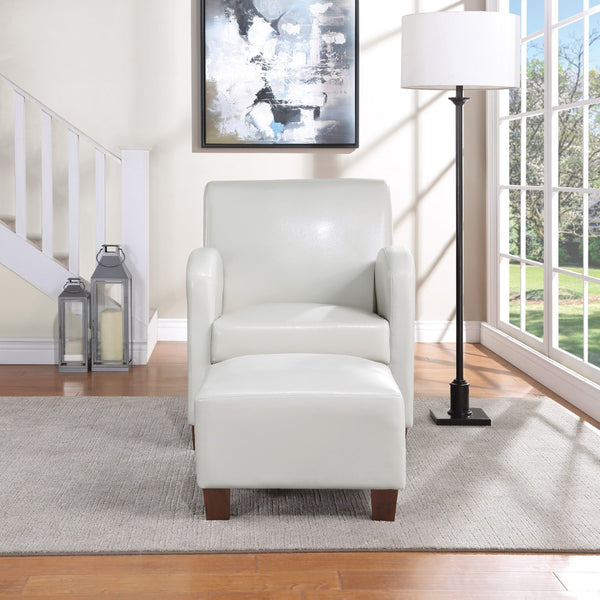 OSP Home Furnishings Aiden Chair & Ottoman Faux Leather Cream