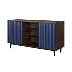 English Elm Duane Fluted 59" Sideboard with Ribbed Wood Grain, Cable Management & Iron Feet for TV Stand Navy Blue B365P397663