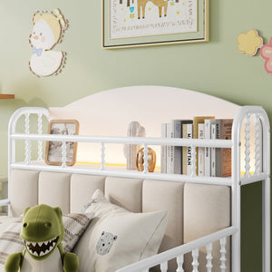 English Elm Twin Solid Wood Platform Bed with Guardrail for Kids, Low-Profile Sturdy Pine Frame, Safe Sleep Solution White 43.7 L x 16.93 W x 9.65 H W2593P337432